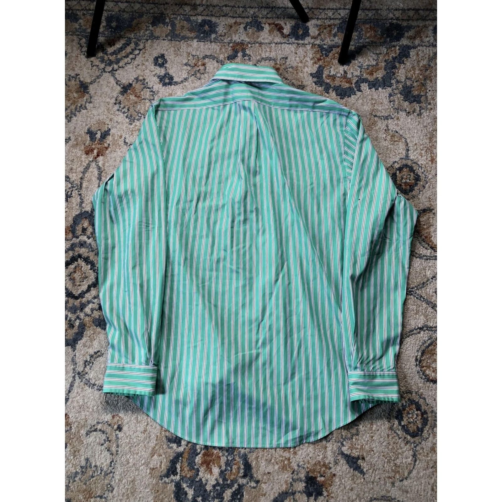 Ralph Lauren Ralph Lauren Dress Shirt Mens Large Green Stripe Slim Fit Button Down Cotton Size 42R - 8 Thumbnail
