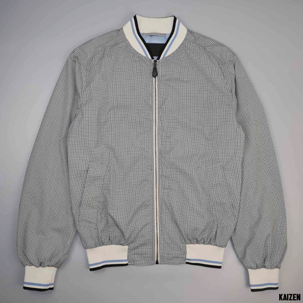 image of Prada - Vintage Tattersall Pattern Bomber Jacket in Grey, Men's (Size Large)