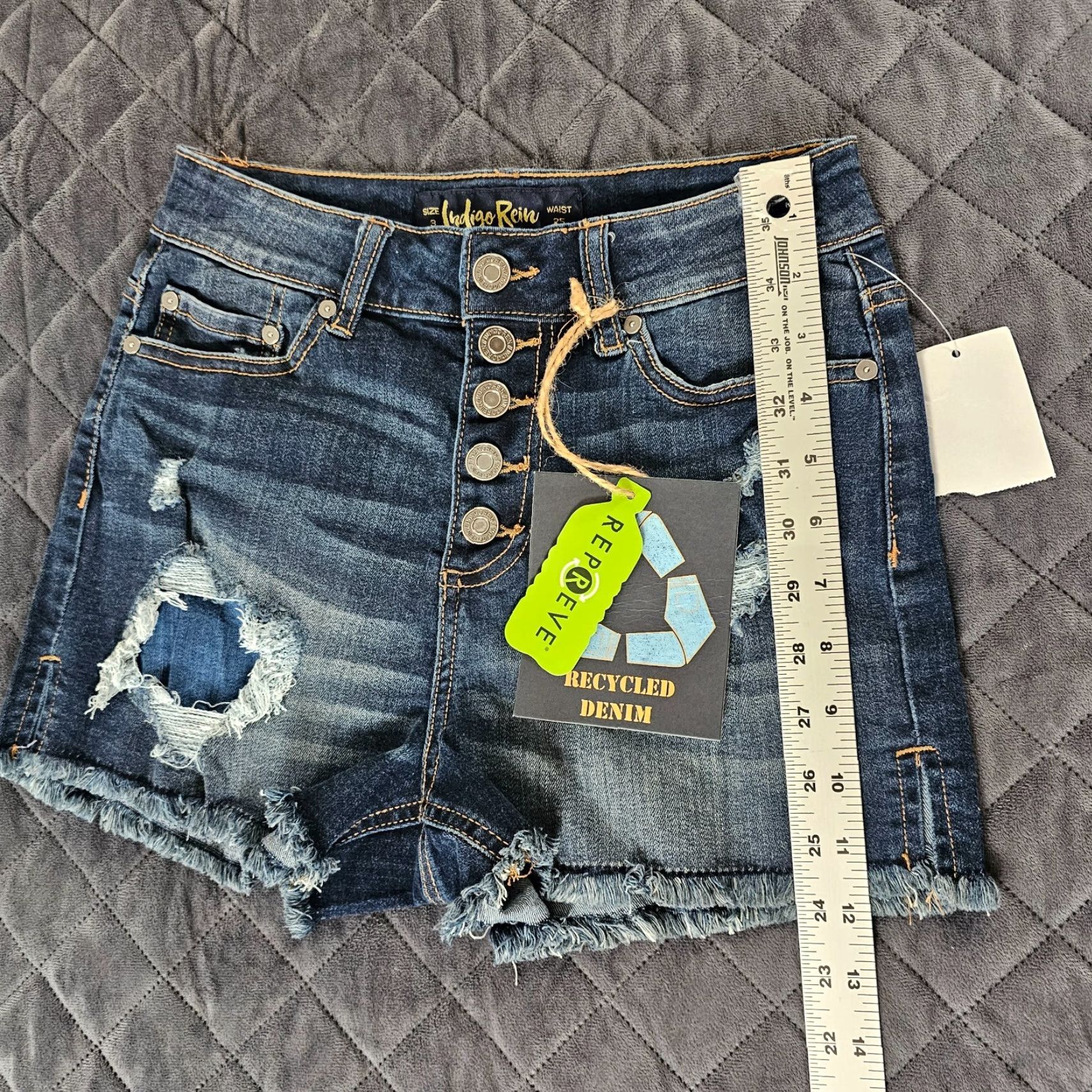 Denime INDIGO REIN Denim Shorts - Super High-Rise, 3, Juniors, Blue, 5-Pocket, Distressed, Button/Zipper, Cotton/Spandex, Casual Wear, Women, Size 3 Size 26" / US 2 / IT 38 - 6 Thumbnail