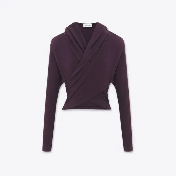 Saint Laurent Paris oc11z1025 Hooded Top in Wool in Bordeaux Size S / US 4 / IT 40 - 1 Thumbnail