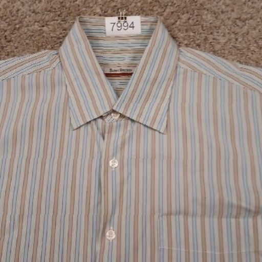 Vintage Barry Bricken Shirt Mens XL Beige Blue Striped Long Sleeve Button-Up Cotton Size US XL / EU 56 / 4 - 3 Thumbnail