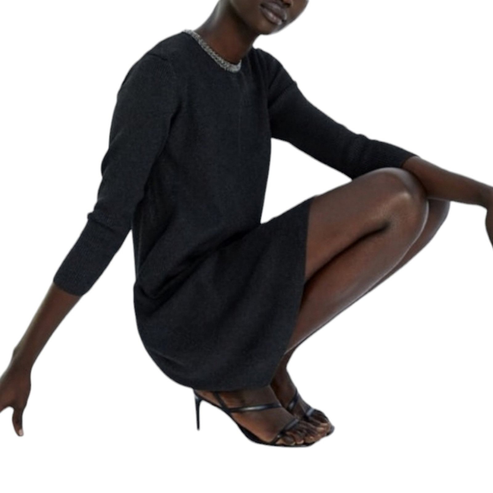 Zara NWT Zara Knit Beaded Neck Sweater Dress Small Size S / US 4 / IT 40 - 1 Thumbnail