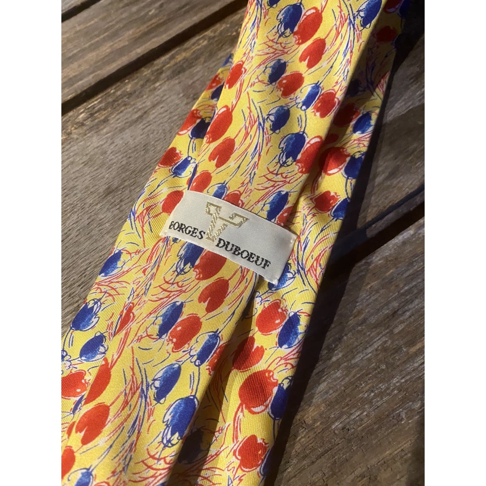 George GEORGES DUBOEUF Silk Tie Men Gold Red Blue FRANCE 100% Silk Classic Geometric Tie Mens Size ONE SIZE - 3 Thumbnail