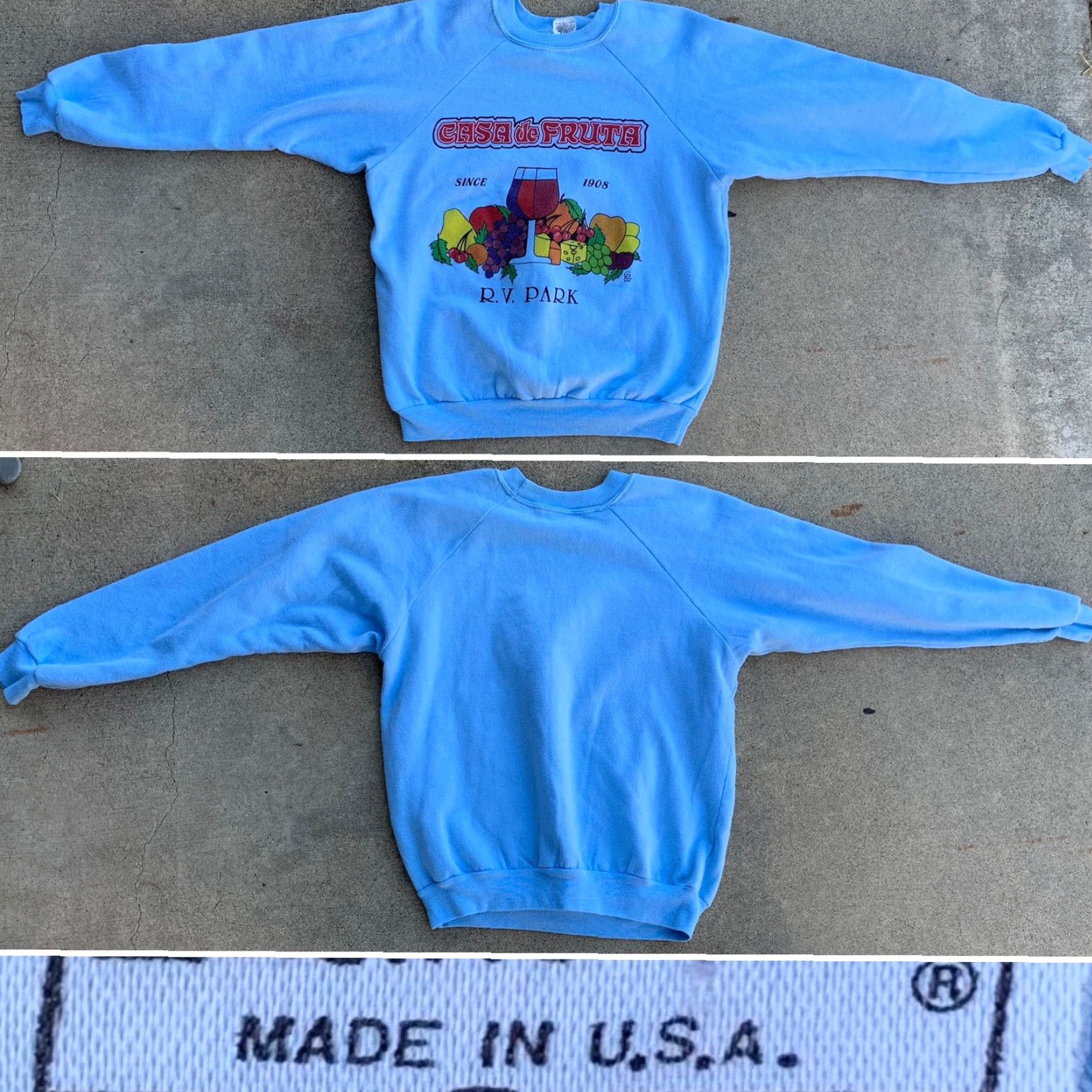 Vintage VINTAGE Casa de Fruta since 1908 RV Park raglan sweatshirt c 1987 80s 1980s M blue unisex adults pullover crew neck long sleeve graphic 80s 1980s Size US M / EU 48-50 / 2 - 5 Thumbnail