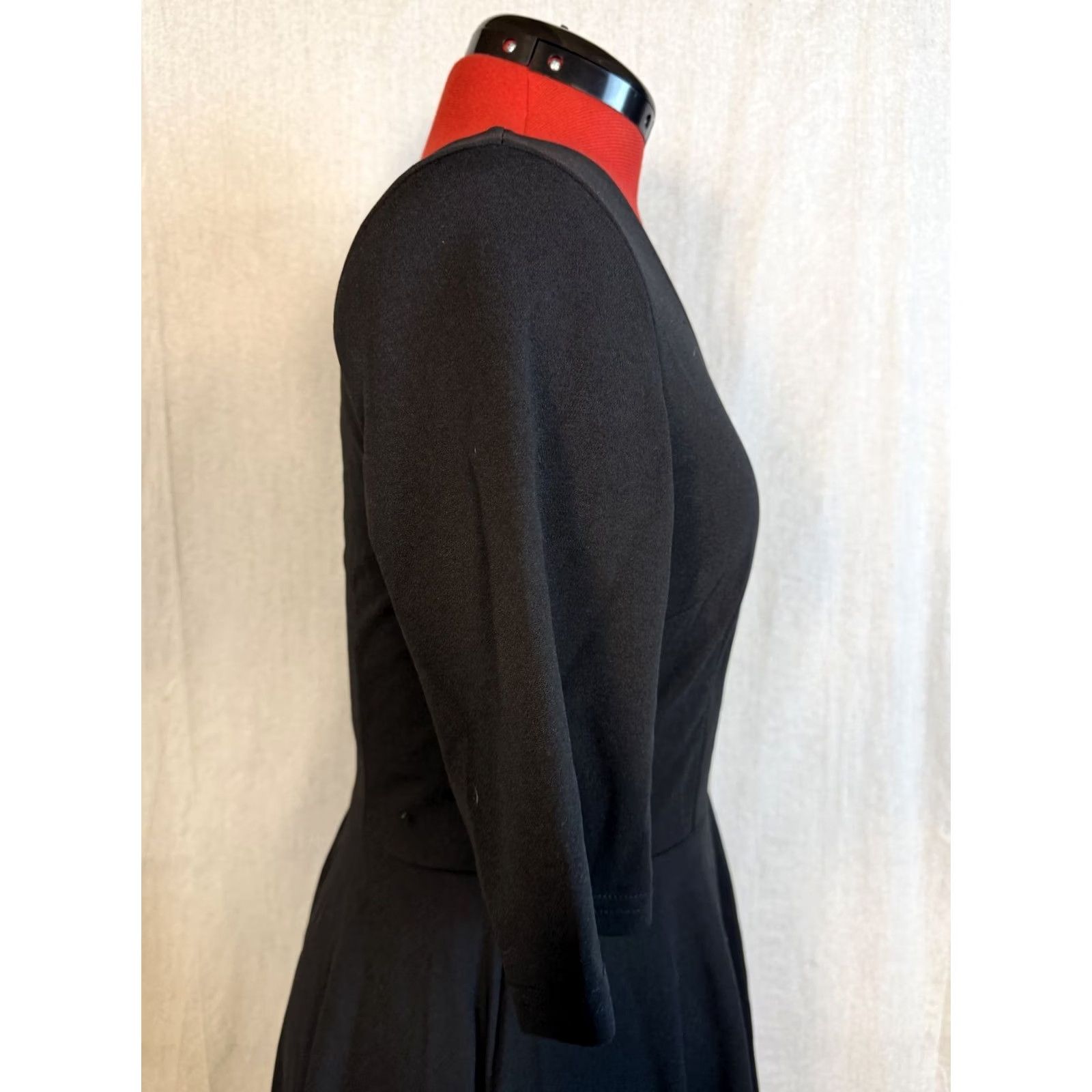Black Halo ELESOL Women's Midi Dress Black Medium Half Sleeve Stretch Flare NWT F423 Size M / US 6-8 / IT 42-44 - 7 Thumbnail