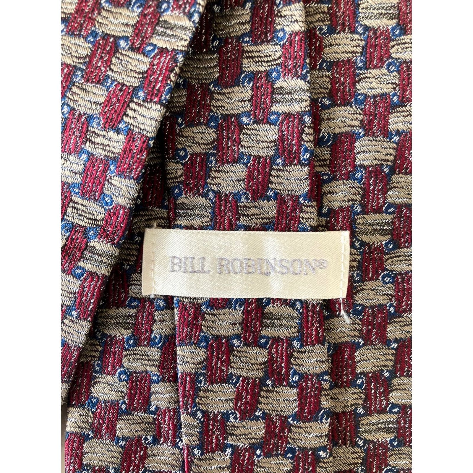 Vintage Bill Robinson Tie Men's Necktie Silk Basket Weave Pattern Gray Maroon Made Usa, Men's — image 4 of 6