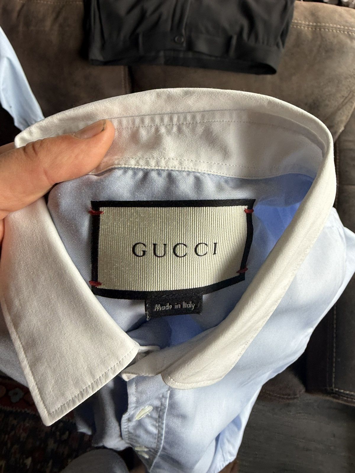 Gucci Sky Blue Shirt with White Contrast Collar Size US S / EU 44-46 / 1 - 13 Thumbnail