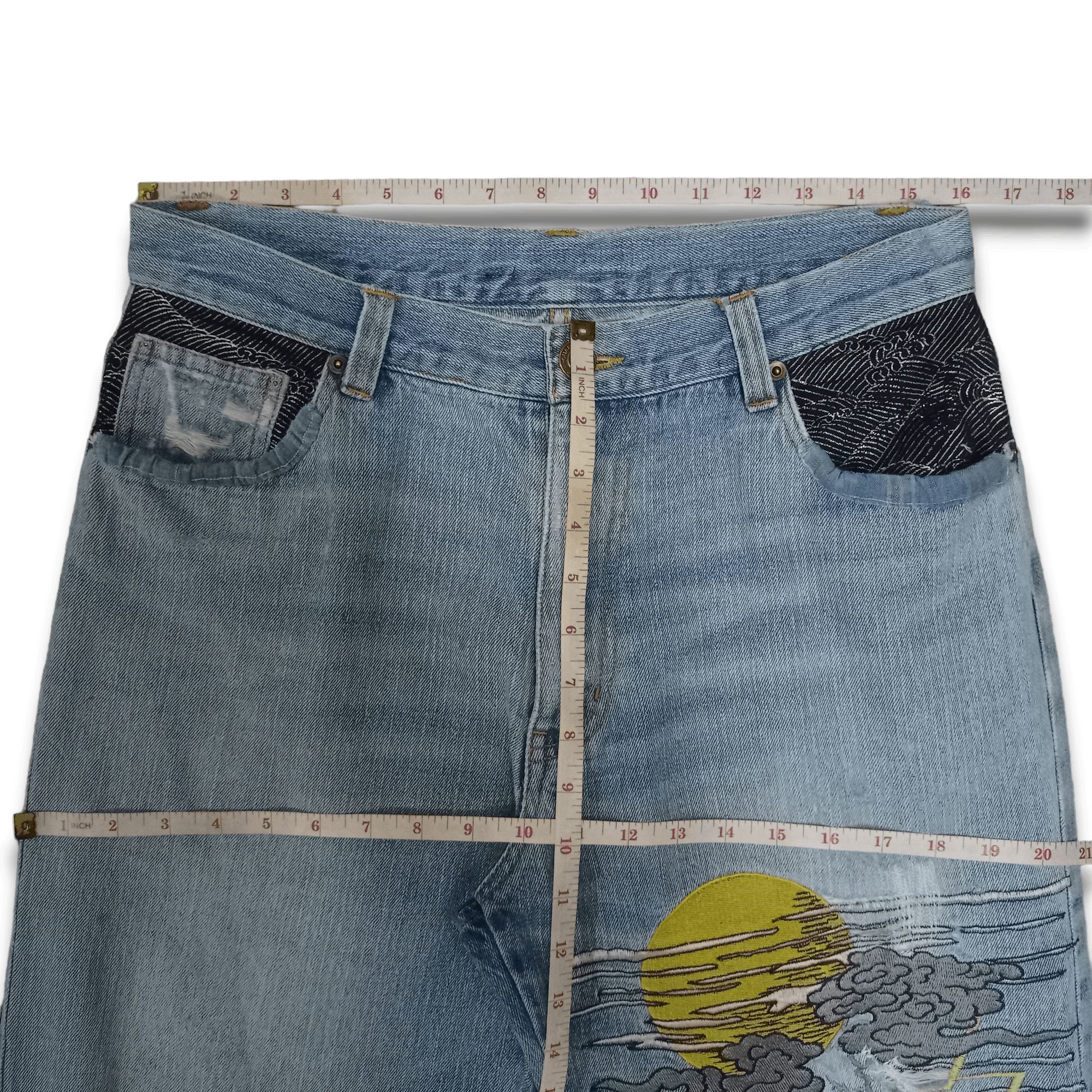 Japanese Brand Vintage Japanese Brand Embroidery God & Devil Baggy Jeans Size US 32 / EU 48 - 9 Thumbnail