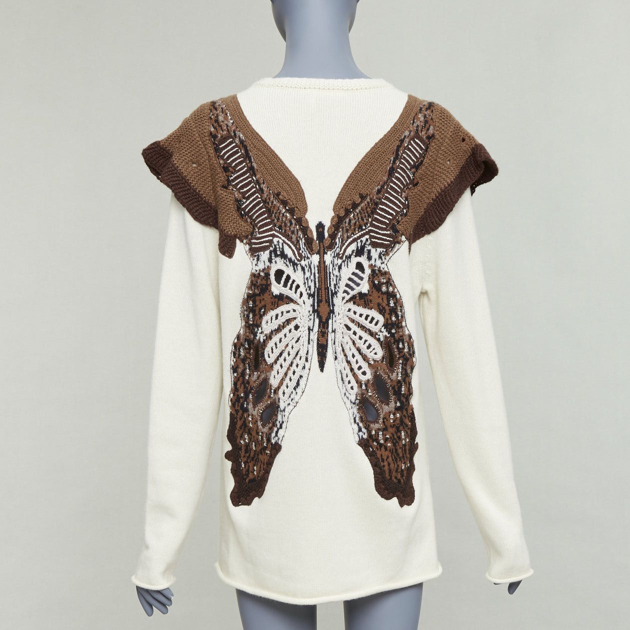 Chloe CHLOE 2023 natural white wool cashmere flutter knit applique sweater M Size M / US 6-8 / IT 42-44 - 1 Thumbnail