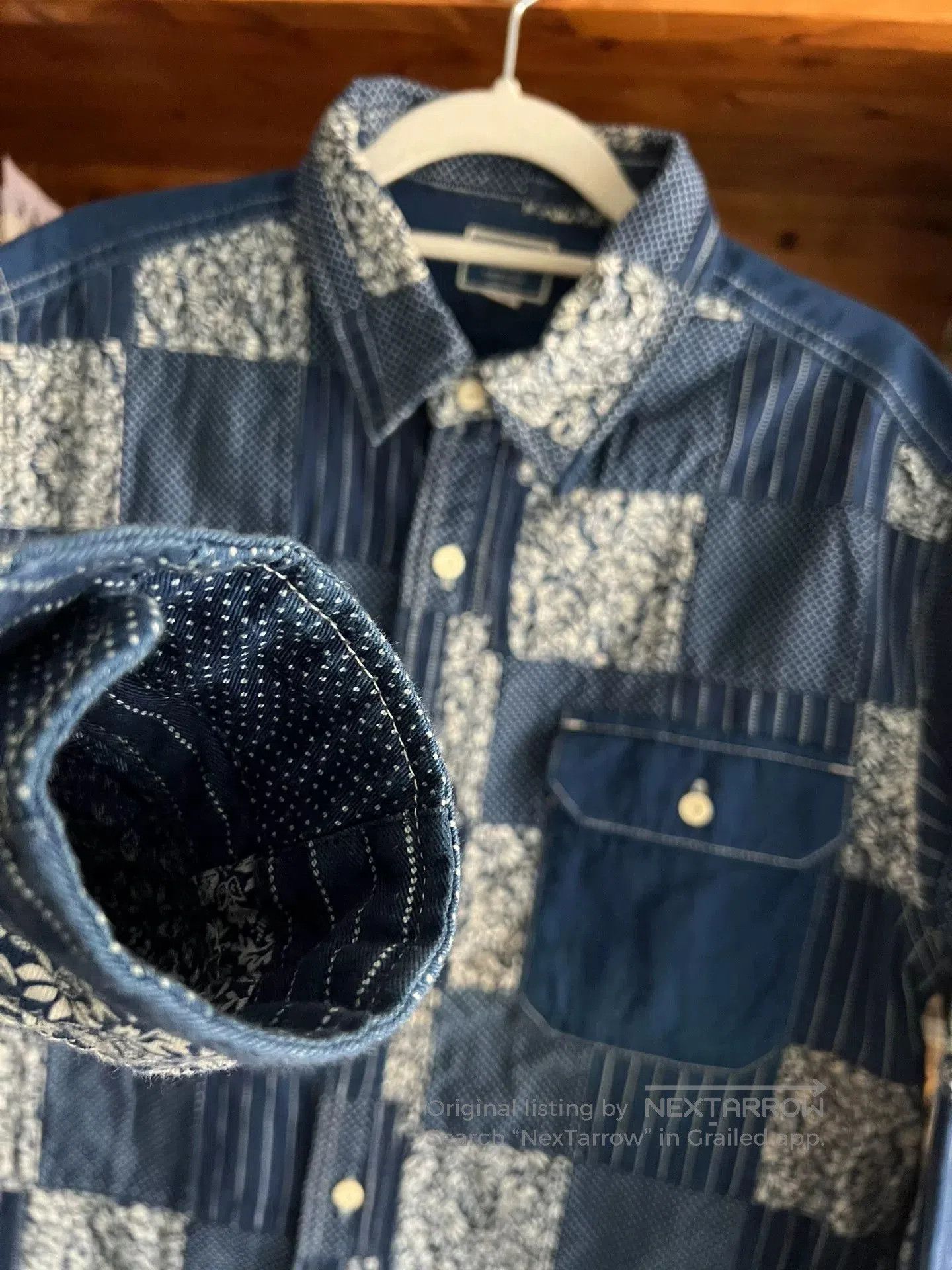 Japanese Brand blue patchwork shirt with traditional dyeing. Size US L / EU 52-54 / 3 - 4 Thumbnail