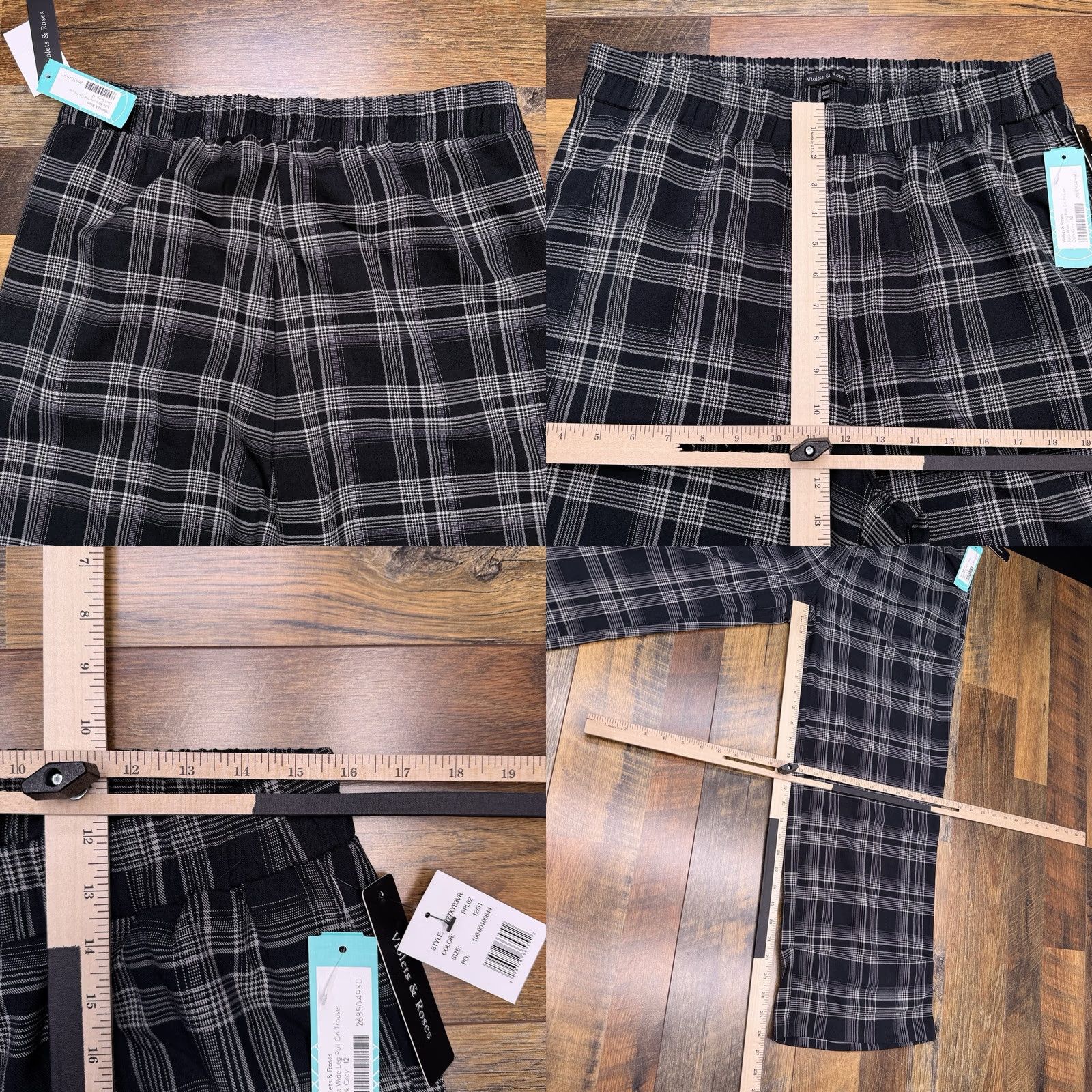 Vintage Violets & Roses Pants Plaid Wide-Leg Pull On 12 Gray Modern Workwear Relaxed Womens Size 34" / US 12 / IT 48 - 8 Thumbnail