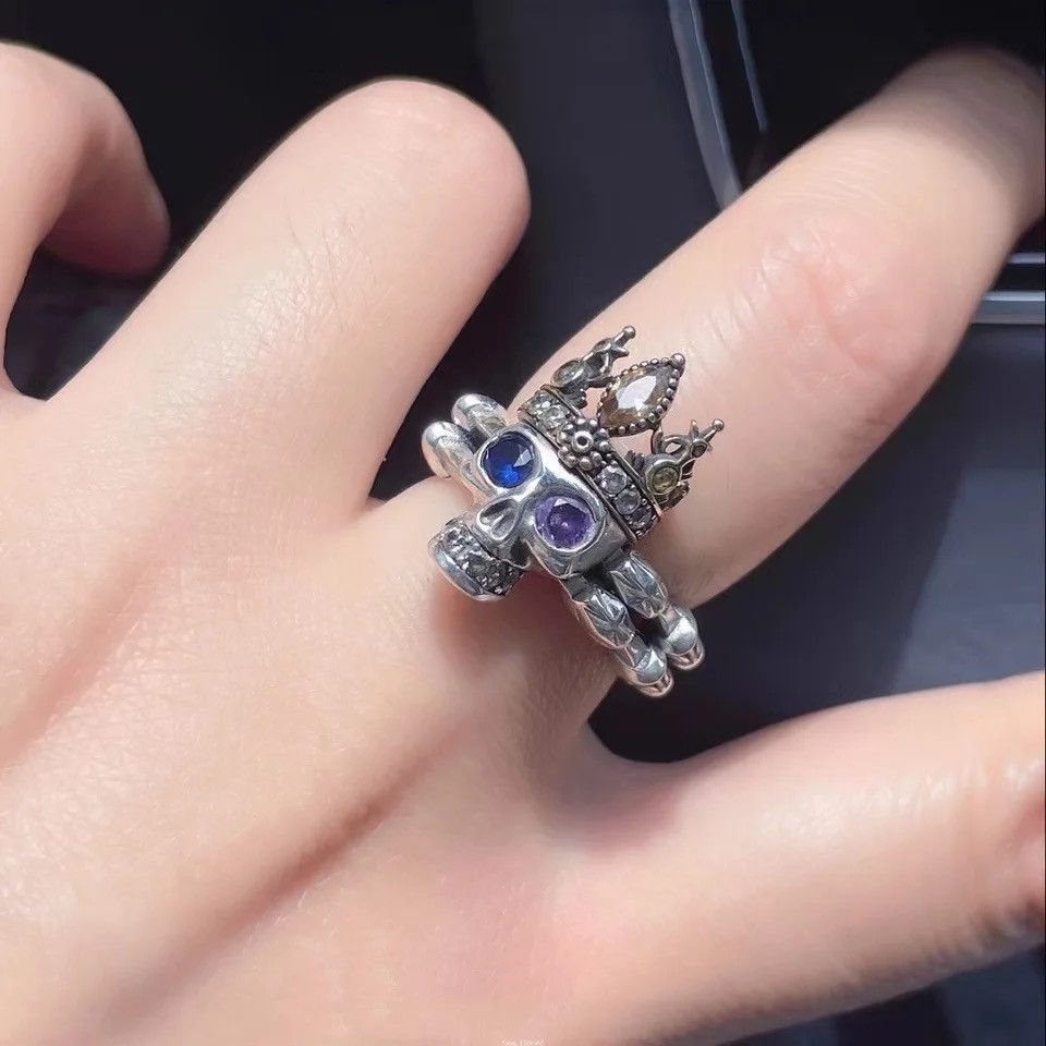 Jewelry × Vintage Vintage Gothic Blue Purple Zircon Crown Skull Ring Size ONE SIZE - 5 Thumbnail