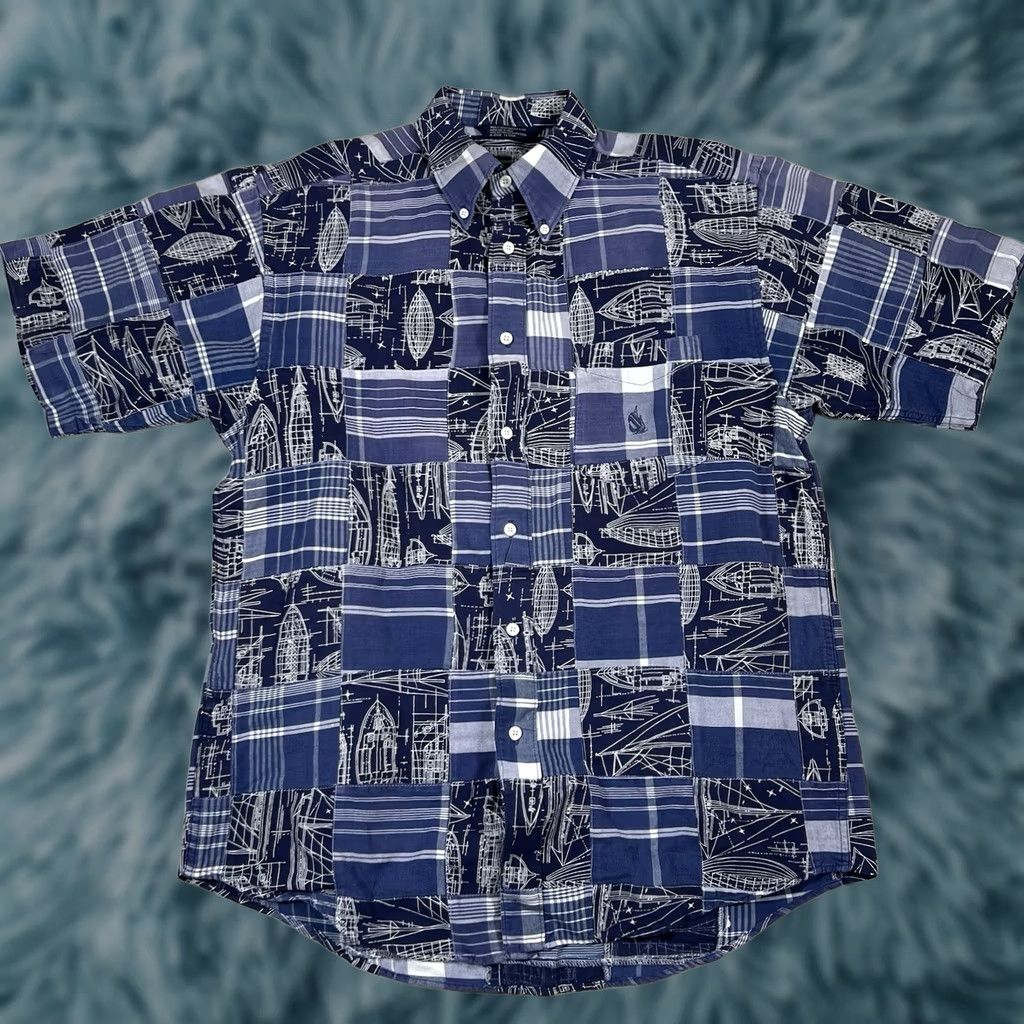 Nautica VTG Nautica Button-Up Shirt Plaid Blue Patchwork Short Sleeve Size M Mens Size US M / EU 48-50 / 2 - 1 Thumbnail
