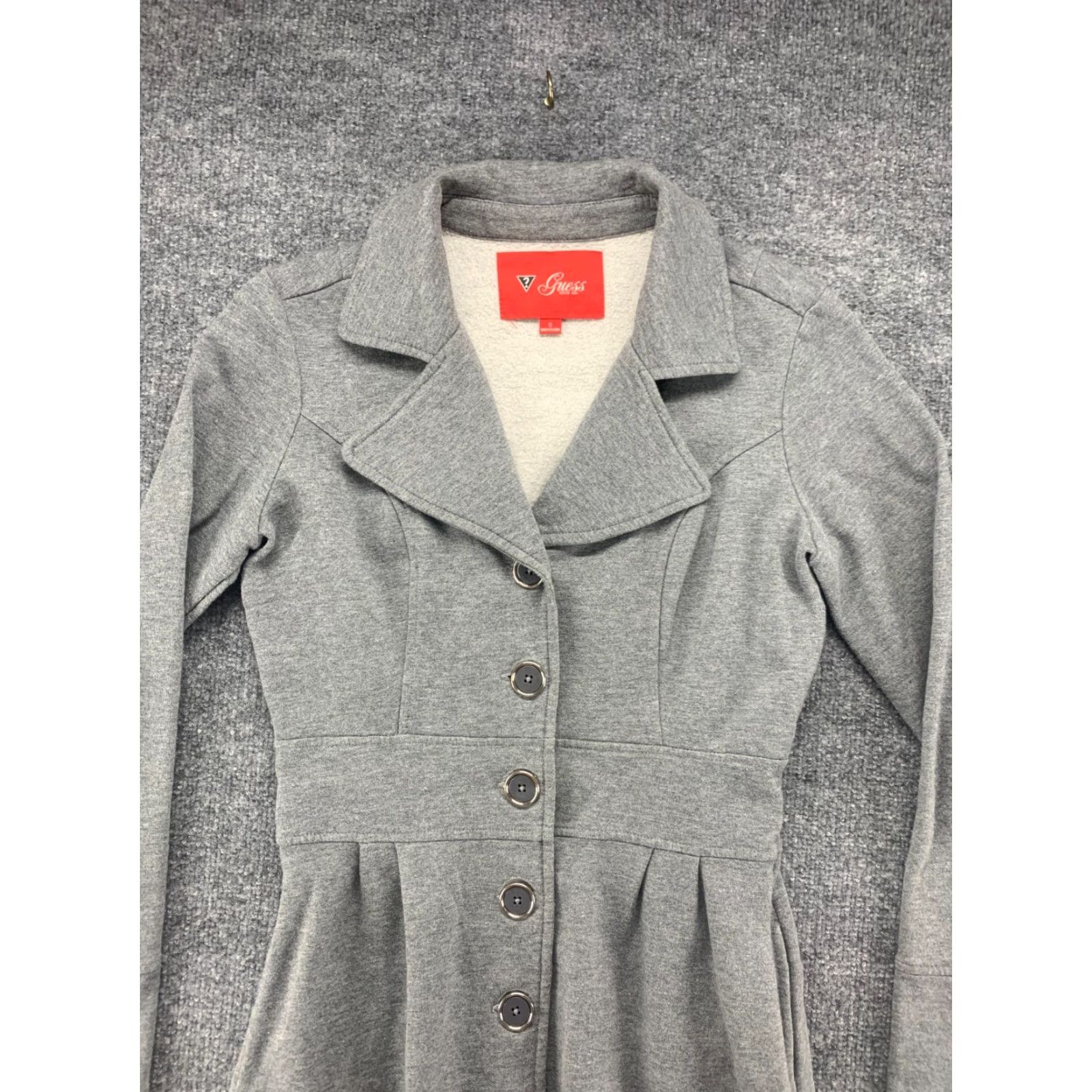 Guess GUESS Coat Womens Small Gray Overcoat Button Down Single Breasted Cotton Blend Pockets Size S / US 4 / IT 40 - 3 Thumbnail