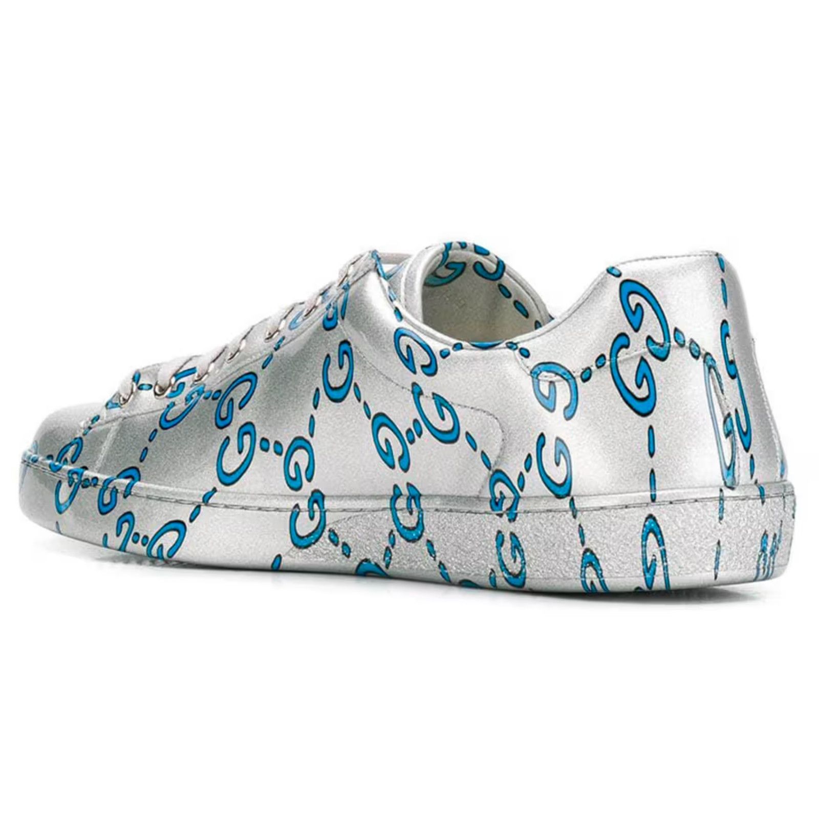 Gucci Gucci New Ace Silver Blue Ghost GG Leather Sneakers 9.5/10.5 Size US 10.5 / EU 43-44 - 10 Thumbnail