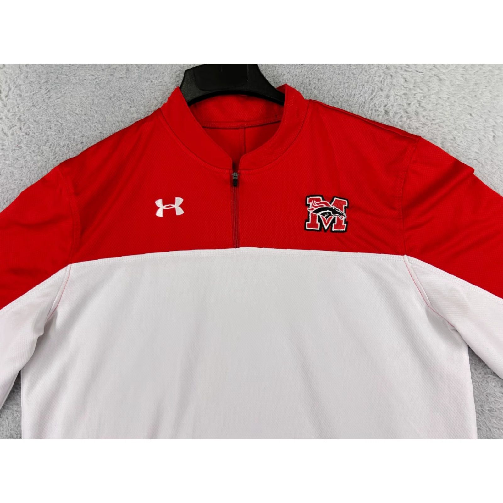 Under Armour Under Armour Shirt XL Red White Long Sleeve 1/4 Zip Logo Athletic Sports Mens Size US XL / EU 56 / 4 - 4 Thumbnail