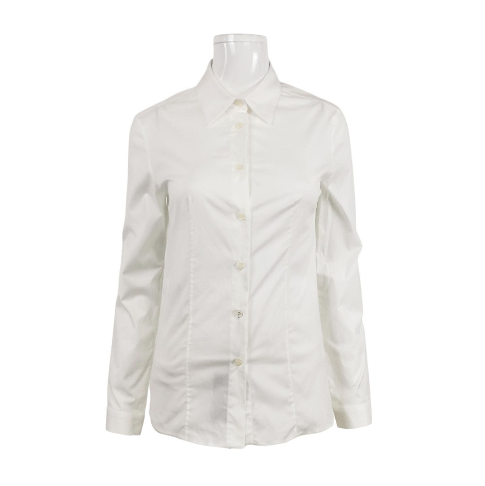 Prada Prada White Cotton Button-Down Long Sleeve Shirt 0089 Size S / US 4 / IT 40 - 1 Thumbnail