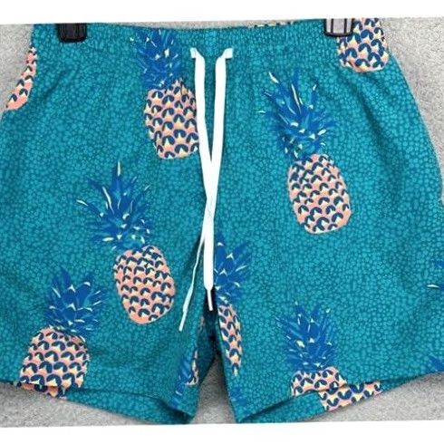 Chubbies Chubbies Swim Trunks Mens Large Teal Green Pineapple Lined Drawstring NEW B42 Board Shorts Beach Pattern Geometric Elastic Waist Mens Size ONE SIZE - 2 Thumbnail