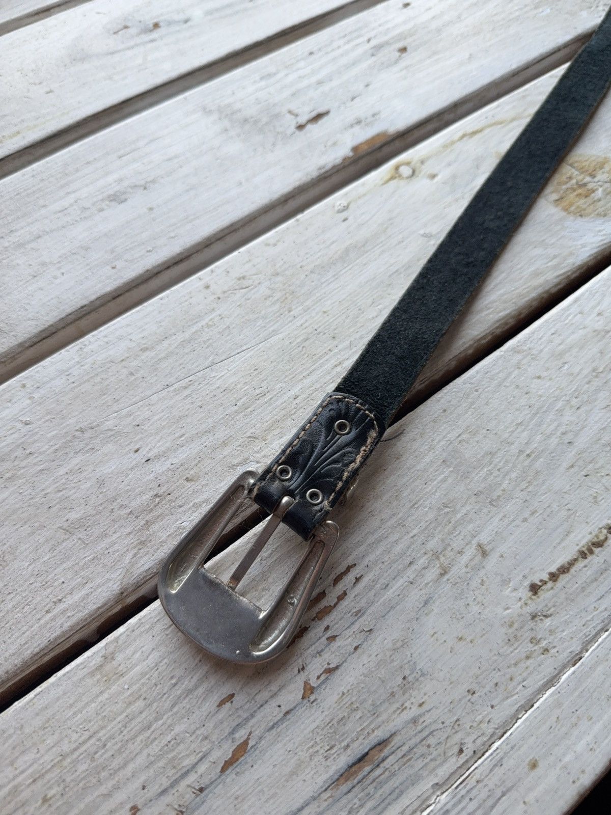 Designer × Japanese Brand × Vintage Vintage Western Black Leather Belt Design Silver Buckle Size ONE SIZE - 7 Thumbnail