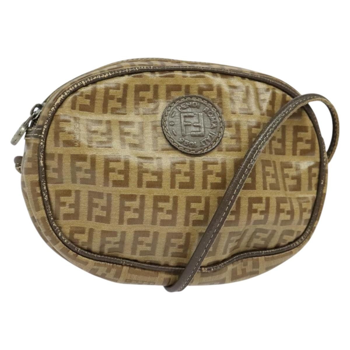 Fendi Zucchino Canvas Shoulder Bag Pvc Brown Silver Auth Th5785 in Brown/Silver, Women's