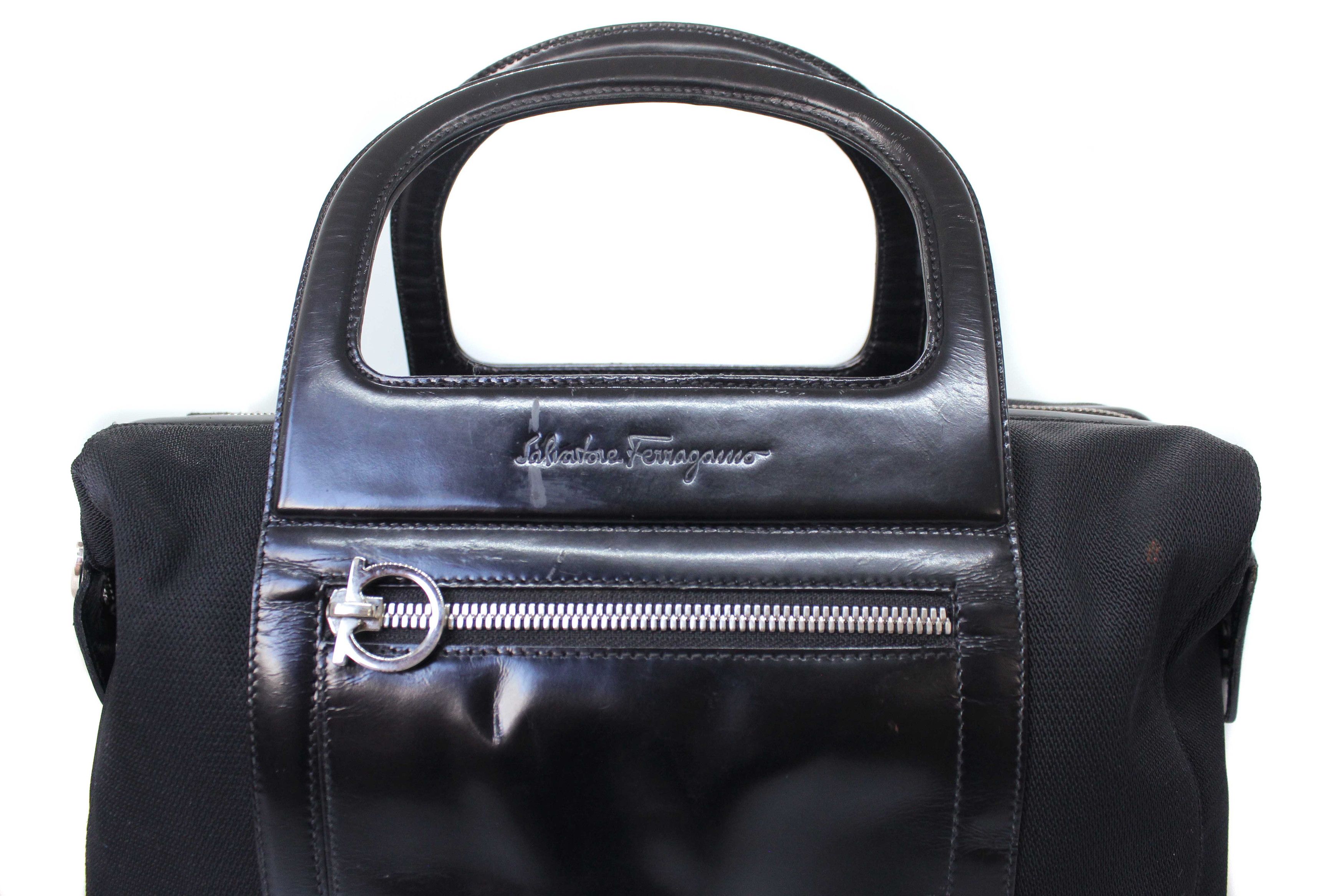 Salvatore Ferragamo 00S Logo Leather Cotton Hand Bag Vintage Size ONE SIZE - 2 Thumbnail