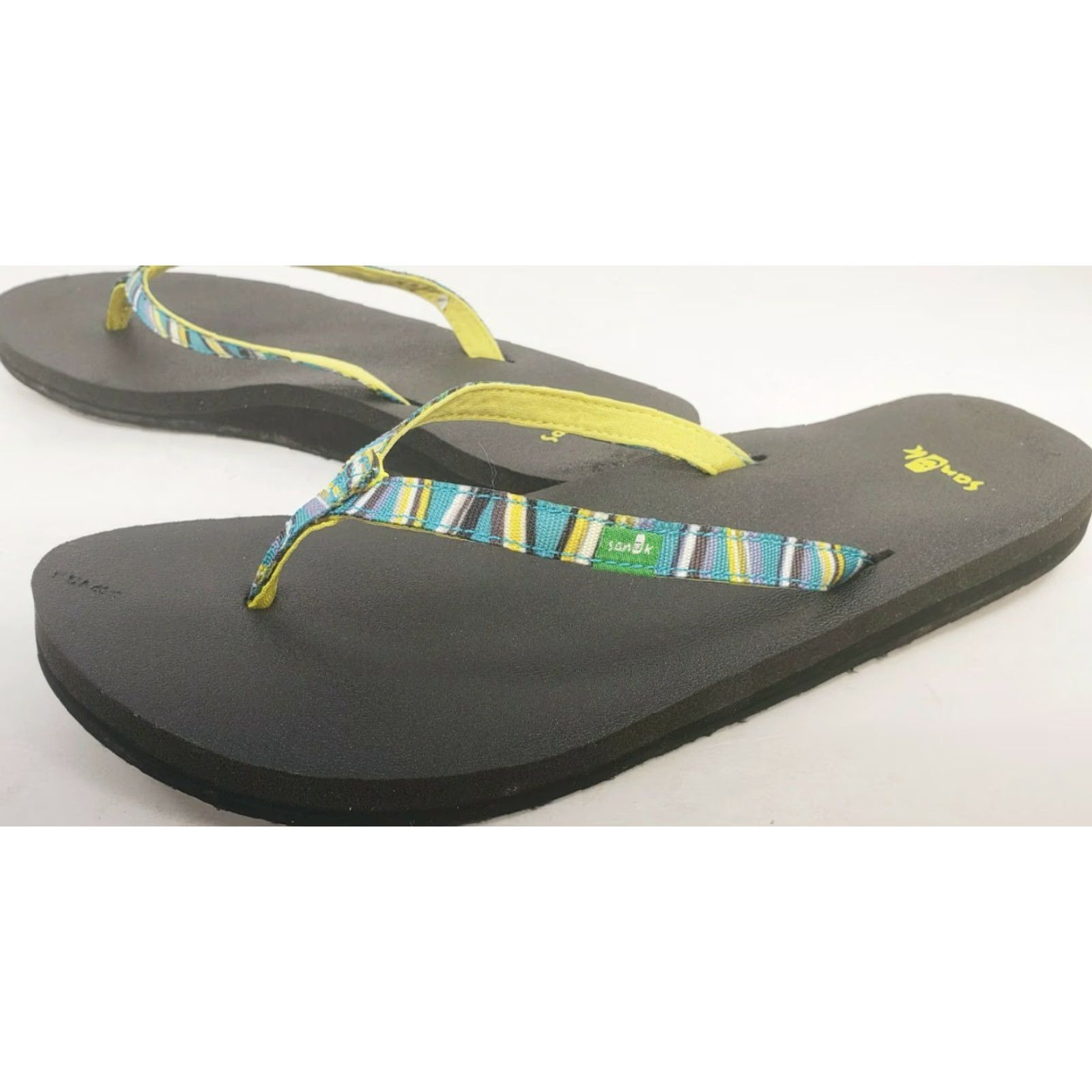 Sanuk Sanuk Women’s Flip Flops Teal Multicolor Yoga Mat Sandals Size 7 M Casual Slides Flat Cushioned Geometric Pattern Womens Size US 7 / IT 37 - 4 Thumbnail