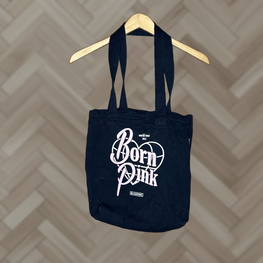 Born VINTAGE Black Pink Tote Bag Canvas World Tour 2023 Unisex Adults Medium Black Pink Band Bag Size ONE SIZE - 1 Thumbnail