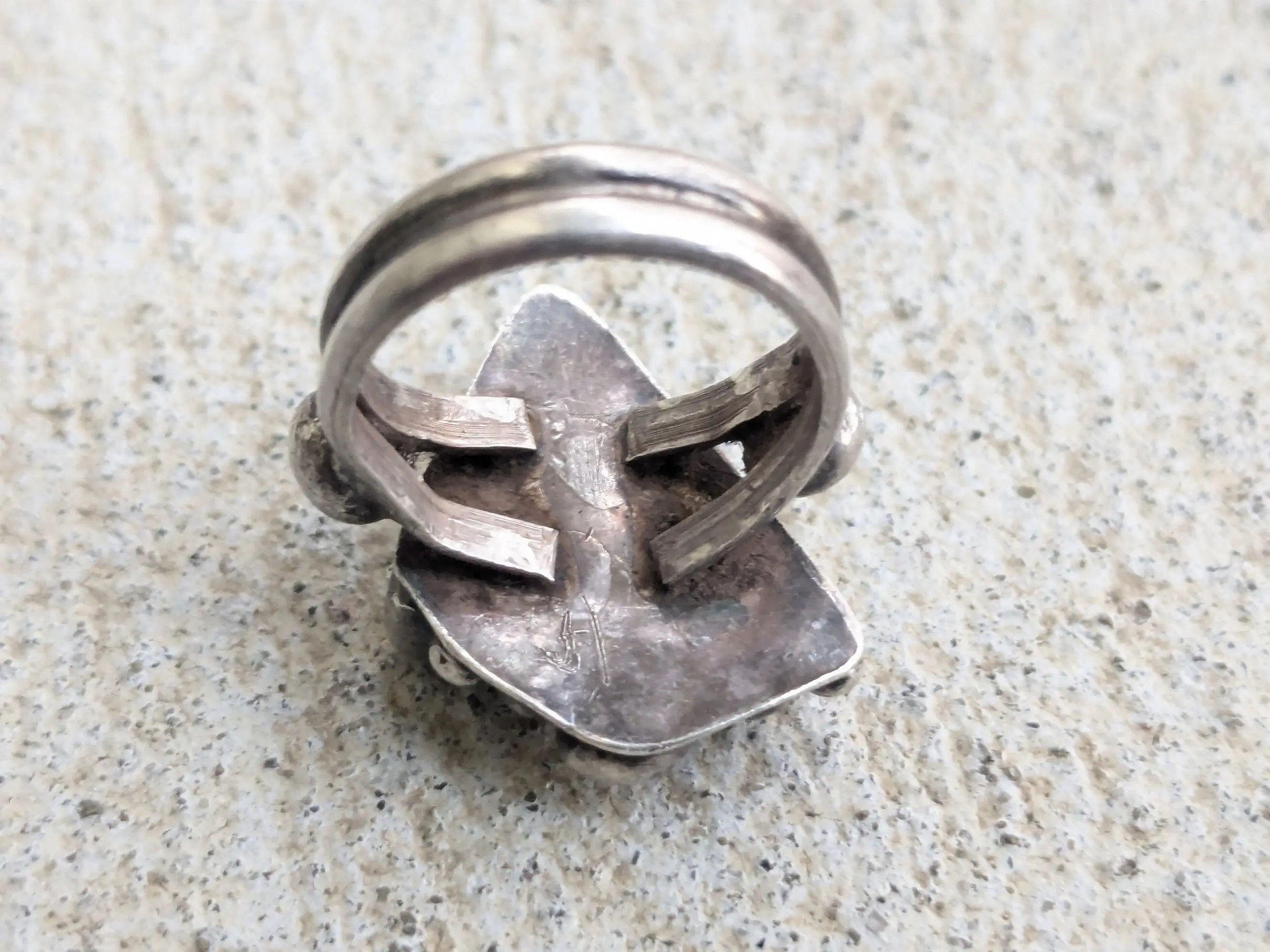 Sterling Silver Vintage Sterling Silver Ring Brown Agate Triangle Modern Size ONE SIZE - 2 Thumbnail