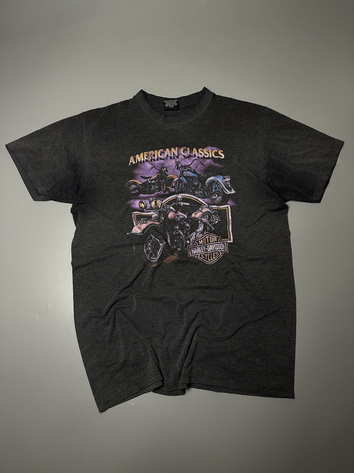 image of Harley Davidson Vintage 1991 3D Emblem The Americans Classics Harley Tee in Grey, Men's (Size XL)