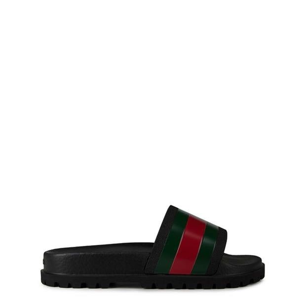 GUCCI Men'S Web Rubber Slide Sandals