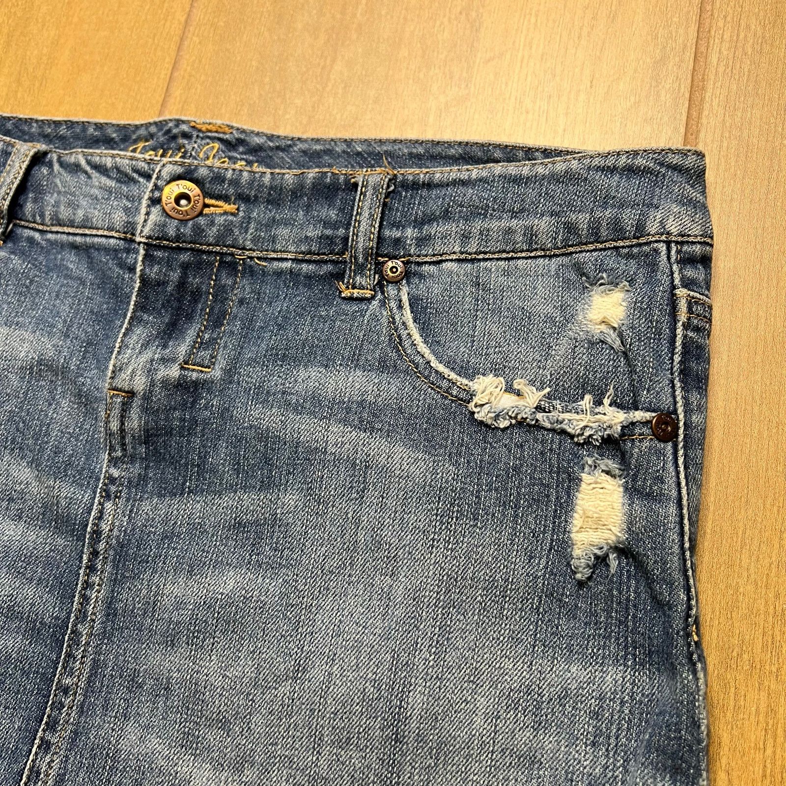 Vintage Y2K Blue Washed Distressed Mini Denim Skirt Ladies Sz 11 Size 32" / US 10 / IT 46 - 9 Thumbnail