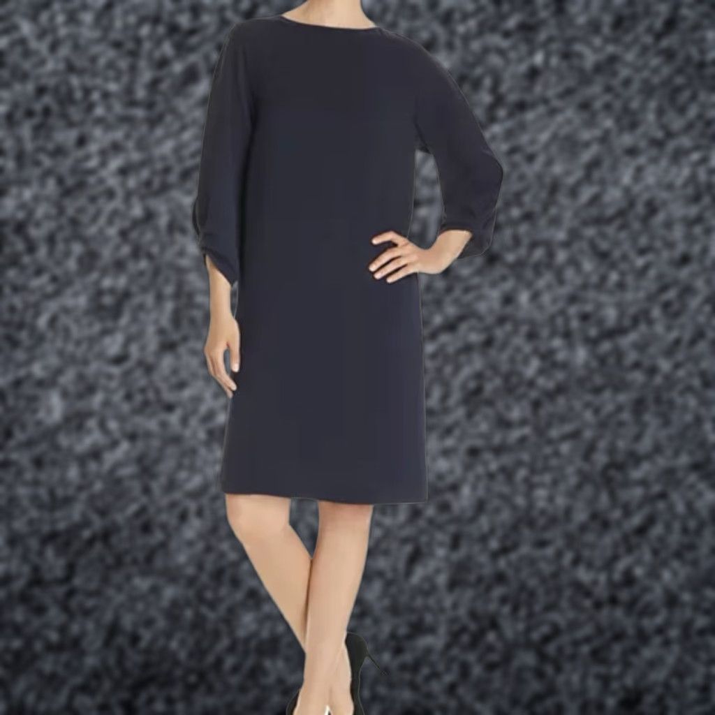 Vintage Lafayette 148 New York Wynona Finesse Crepe Shift Dress Black Size 18 Size XXL / US 16-18 / IT 52-54 - 1 Thumbnail