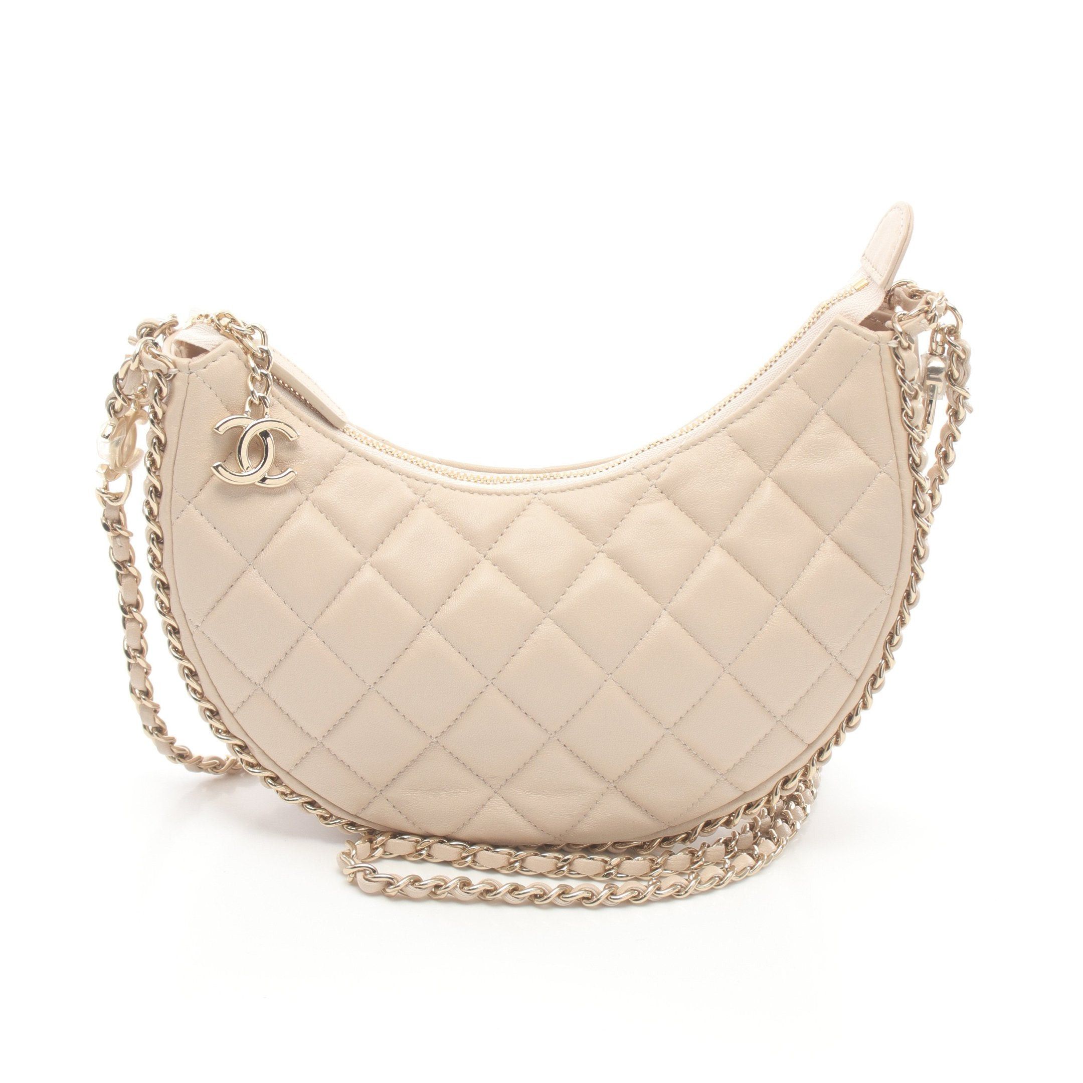 Chanel Chanel Matelasse Small Hobo Chain Shoulder Bag Lambskin Light Beige Gold Hardware Size ONE SIZE - 1 Thumbnail
