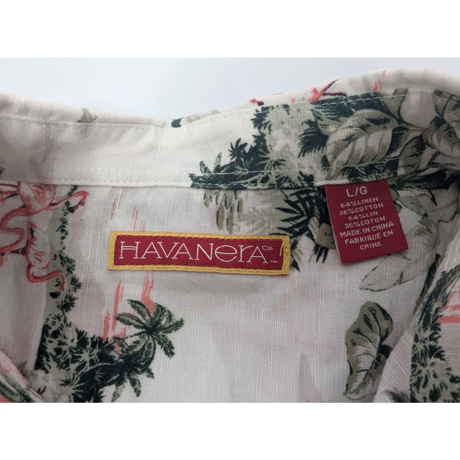 Vintage VINTAGE Havanera Hawaiian Flamingo Mens Size L Button-Up Linen Blend Short Sleeve Shirt Size US L / EU 52-54 / 3 - 6 Thumbnail