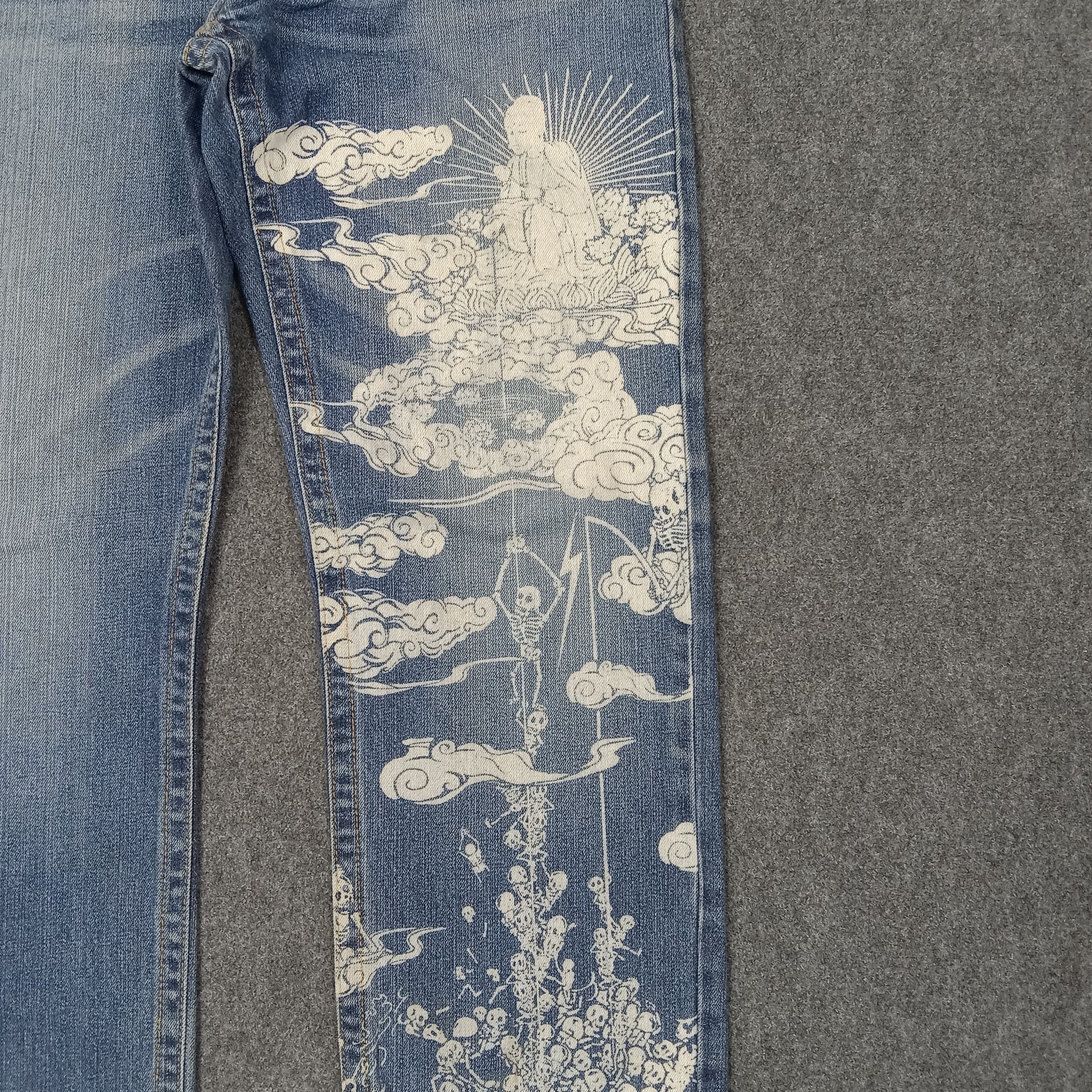Japanese Brand Embroidery Art Japan skulls Baggy Denim Jeans C252N24 Size US 36 / EU 52 - 2 Thumbnail