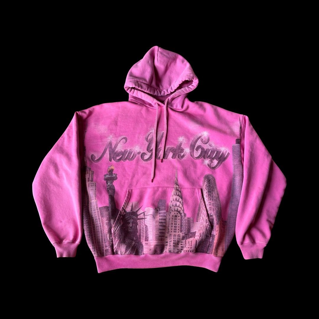 Image of Balenciaga Sold Sold Nyc New York City Pink Airbrushed Oversized Hoodie, Men's (Size XS)