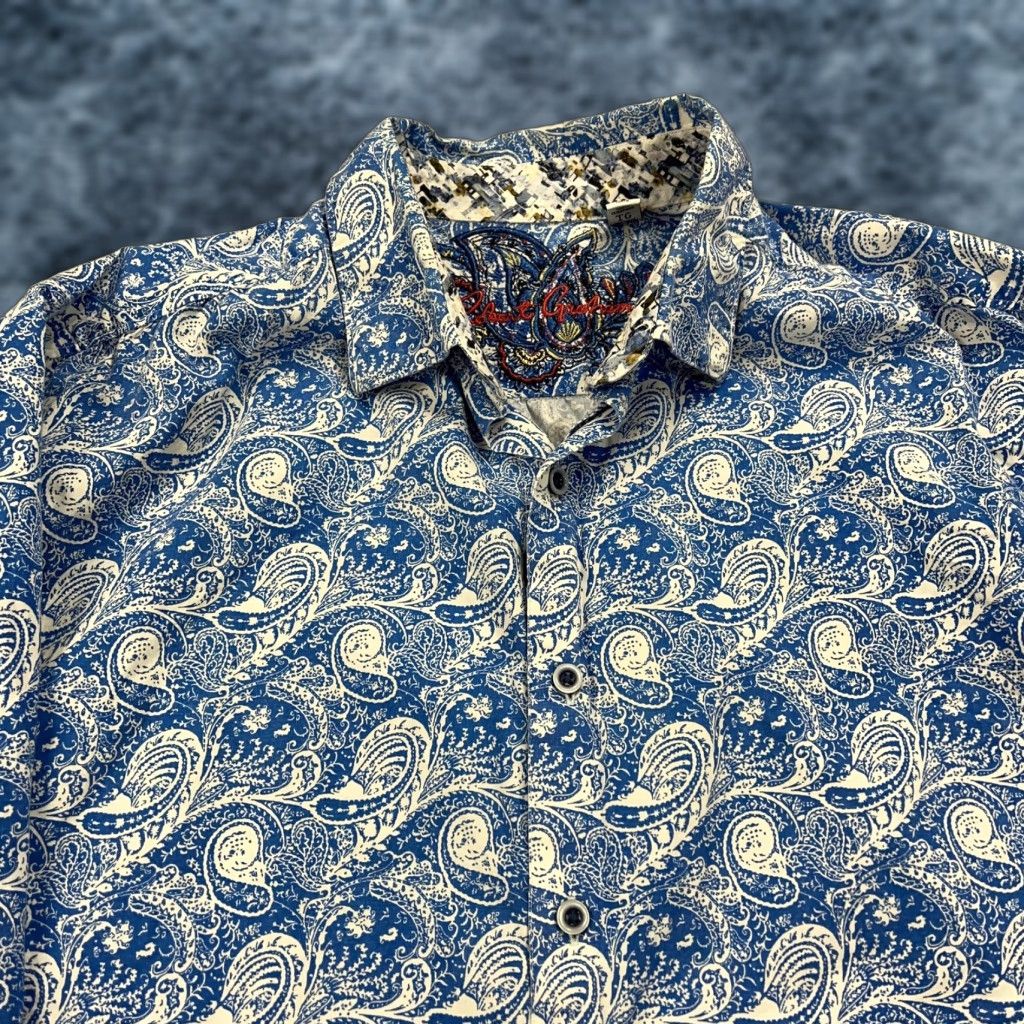 Robert Graham Robert Graham Shirt Mens XL Blue Paisley Classic Stretch Button Loud Flip Cuff Size US XL / EU 56 / 4 - 1 Thumbnail