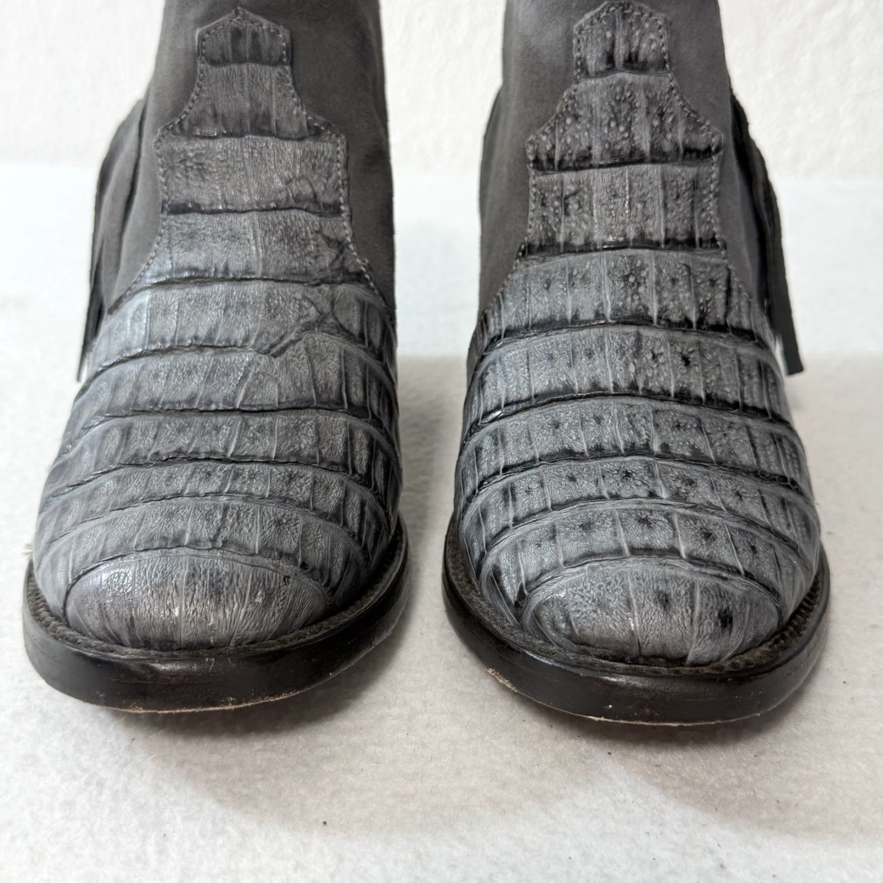 Stetson Stetson Womens Boot Gray Leather Ankle Croc Emboss Fringe Tassels Sz 7 Side Zip Leather Upper M Shaft Casual Shoes Mens Womens Girls Boys Size US 7 / IT 37 - 5 Thumbnail
