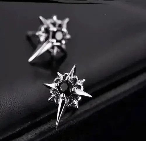 Jewelry Black Stone Earrings Gothic Punk Chrome Jewelry Star Spike Size ONE SIZE - 3 Thumbnail