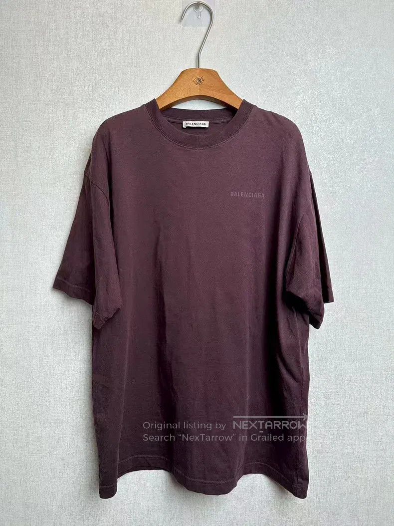 Balenciaga Burgundy Front and Back Letter Printed Short Sl
