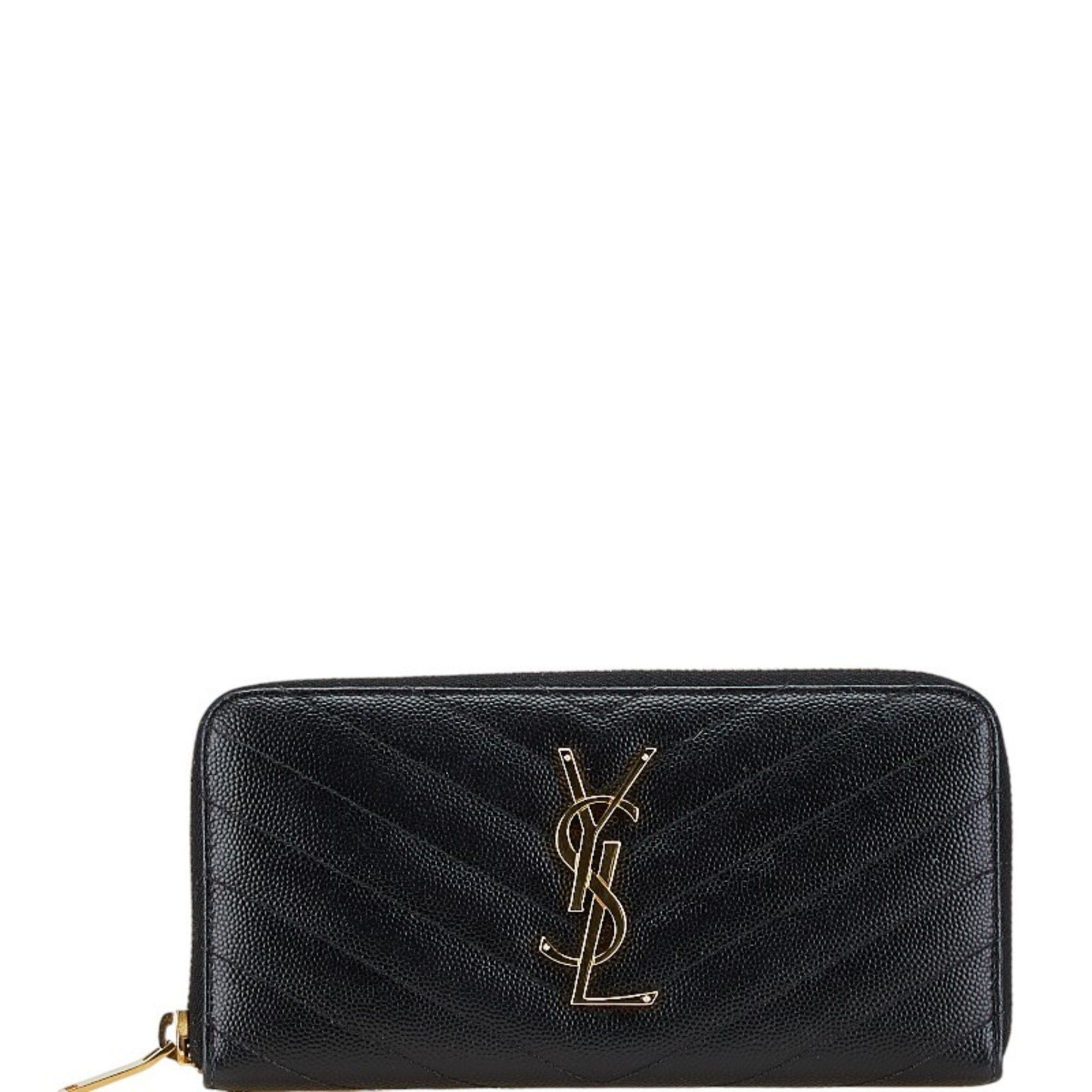 Saint Laurent YSL logo Cassandra long wallet round zipper black