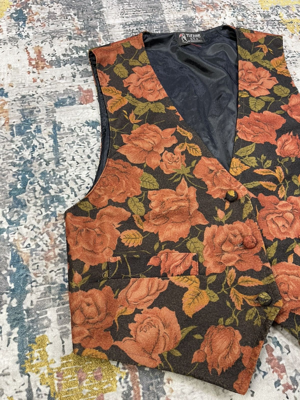 Vintage Vintage Tucano USA Floral Velour Waistcoat Gilet Size ONE SIZE - 2 Thumbnail
