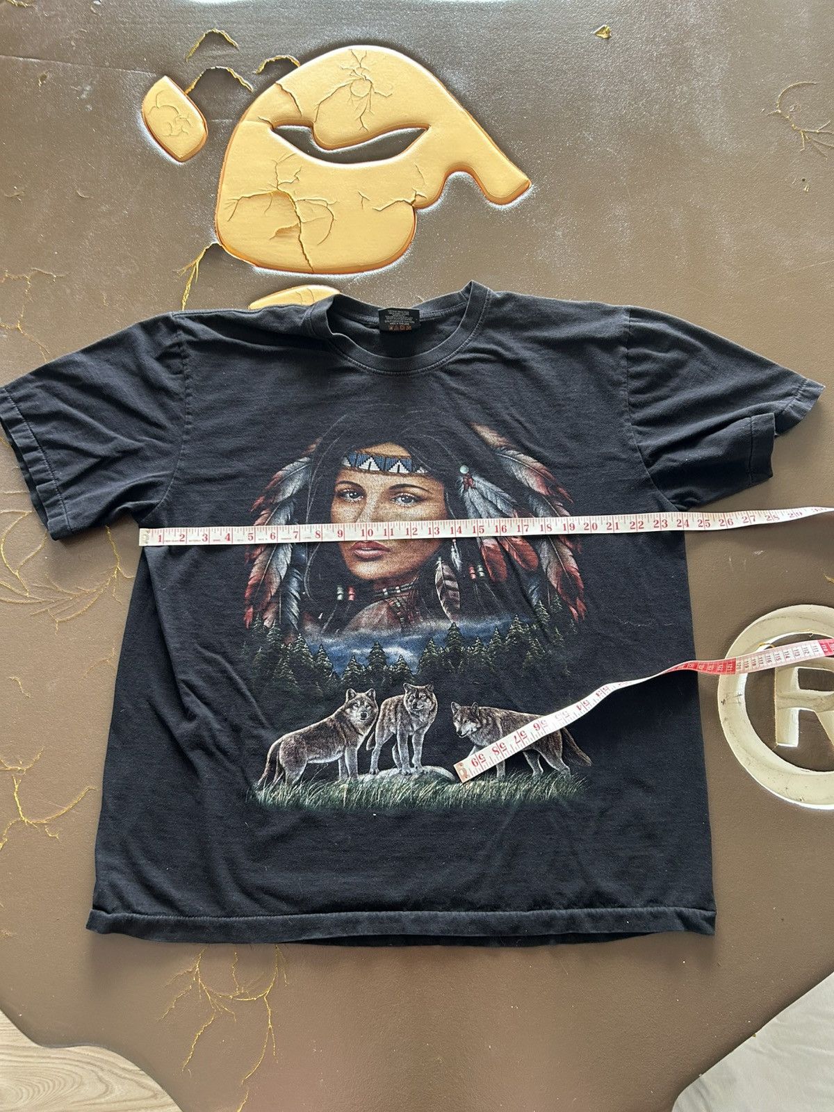 Vintage Vintage Native Woman And Wolves Nature Biker Tee Size US XL / EU 56 / 4 - 7 Thumbnail