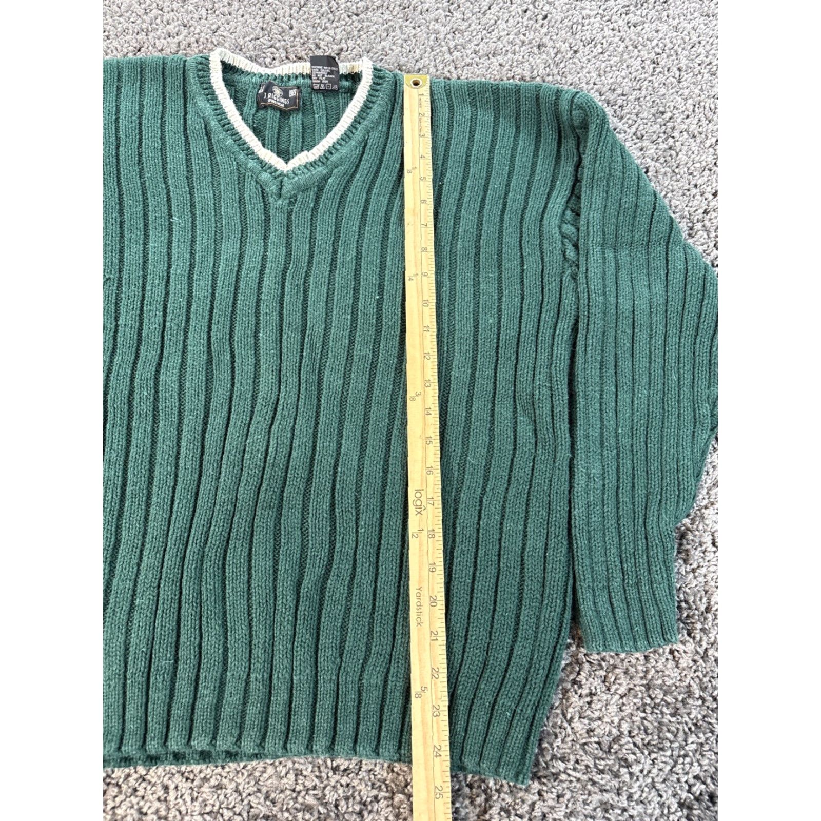 Vintage VINTAGE J RIGGINGS Sweater Men XL Green V-Neck Knit Cotton 90s Chunky Pullover Size US XL / EU 56 / 4 - 2 Thumbnail