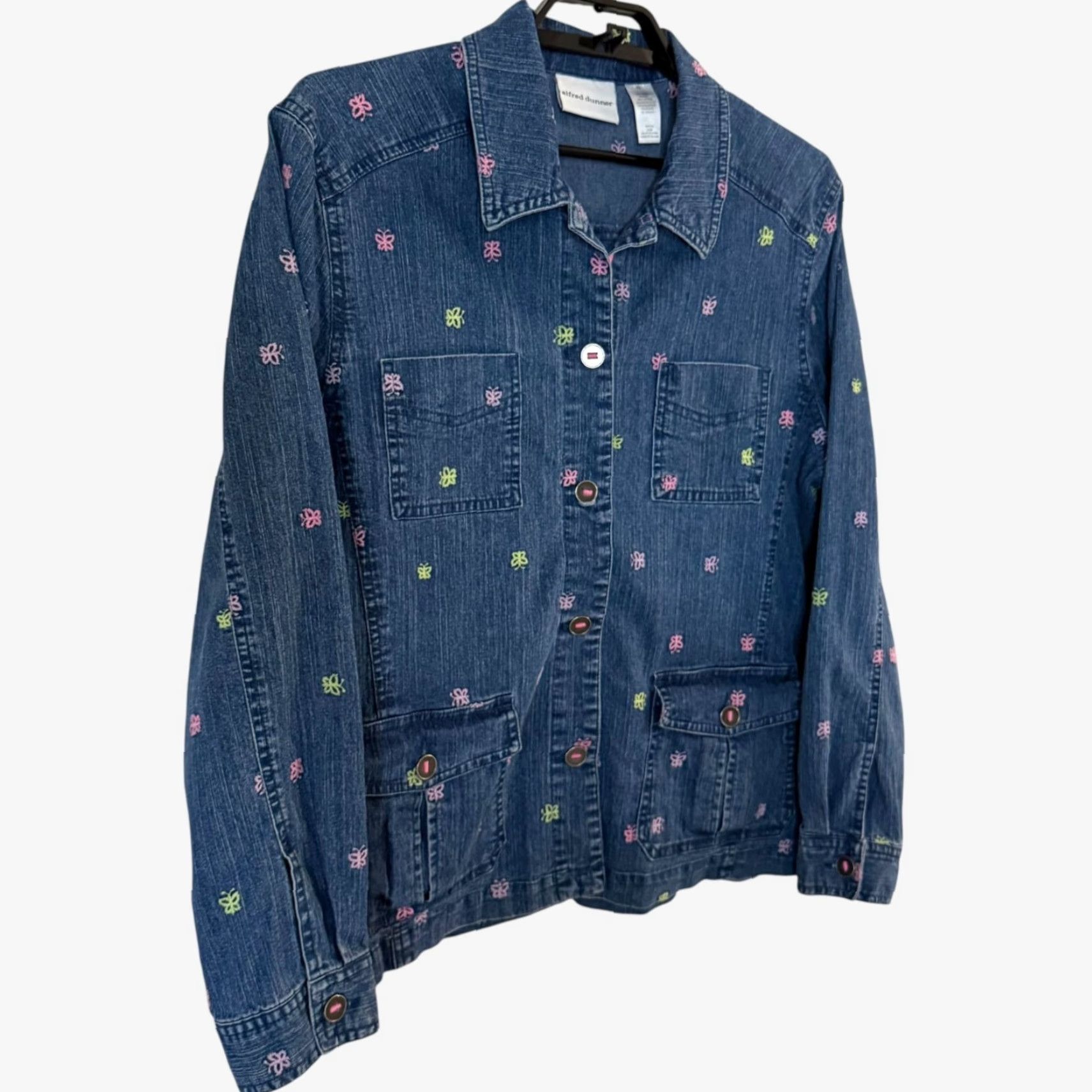 Vintage Alfred Dunner Button-Front Denim Jacket Blue Women's 12 Butterfly Embroidery Jacket Jeans Size XL / US 12-14 / IT 48-50 - 3 Thumbnail