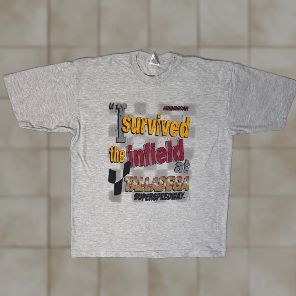 NASCAR VINTAGE NASCAR Racing Talladega Superspeedway Tshirt XL I Survived Crew Neck Shirt Men Gray Cotton Logo 1990s Size US XL / EU 56 / 4 - 1 Thumbnail