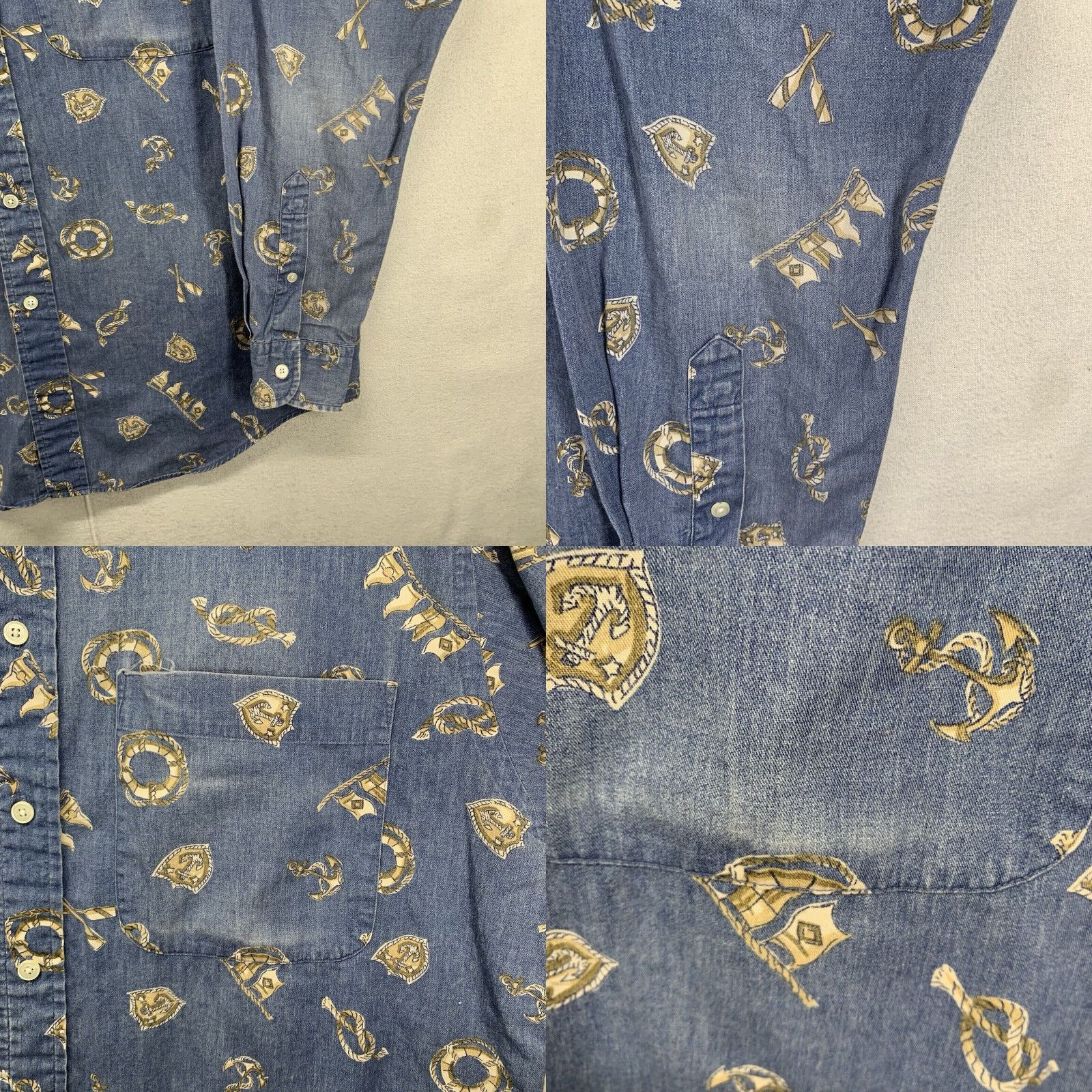 Nautica VINTAGE Nautica Button Up Shirt Mens Medium Blue Geometric Print Denim Cotton 90s Retro Size US M / EU 48-50 / 2 - 8 Thumbnail
