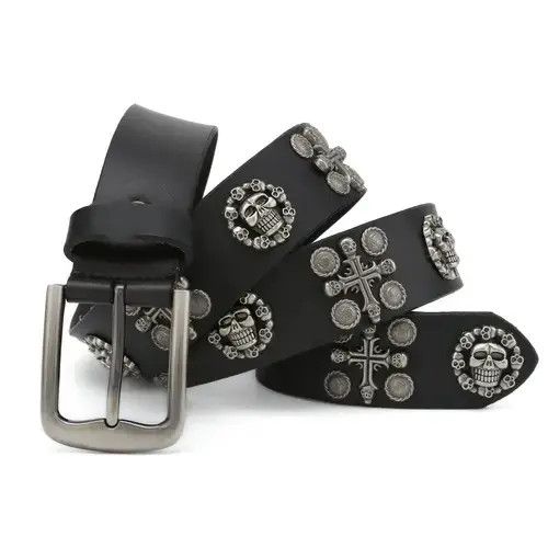 Leather × Vintage Vintage Leather Cross Rivet Jeans Belt Size ONE SIZE - 1 Thumbnail