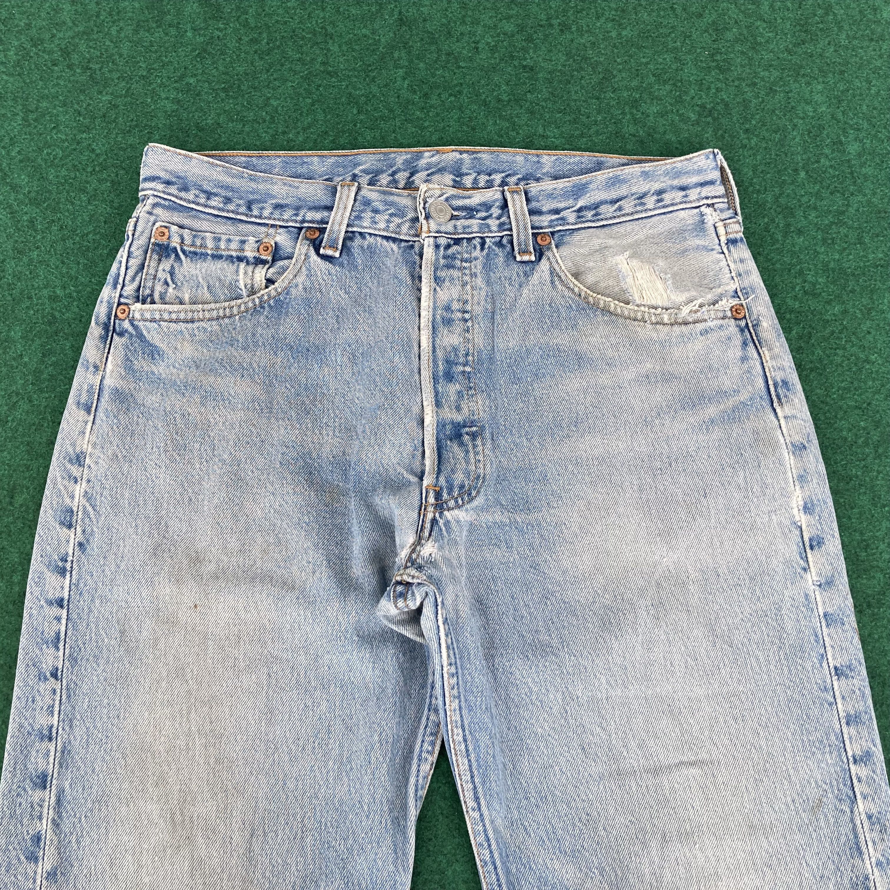 Levi's × Vintage Vtg Levis 501 Light Blue Distressed Ripped Dirty Jeans Size US 31 - 3 Thumbnail
