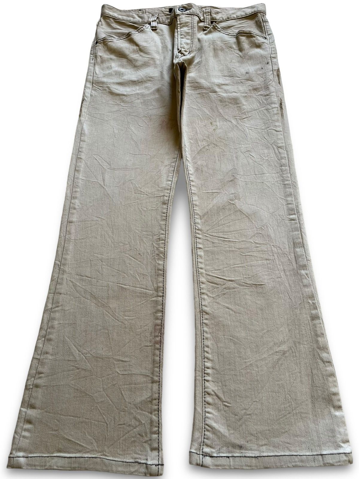 image of Vintage Japanese Edwin Xvs Grunge Style Flare Jeans in Cream, Men's (Size 34)